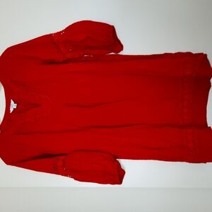 Red Boho Blouse with Lace Details